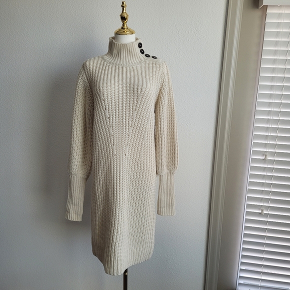 Moon River Dresses & Skirts - Anthropologie Moon River Cream Knit Sweater Dress with Button Detail Size Small